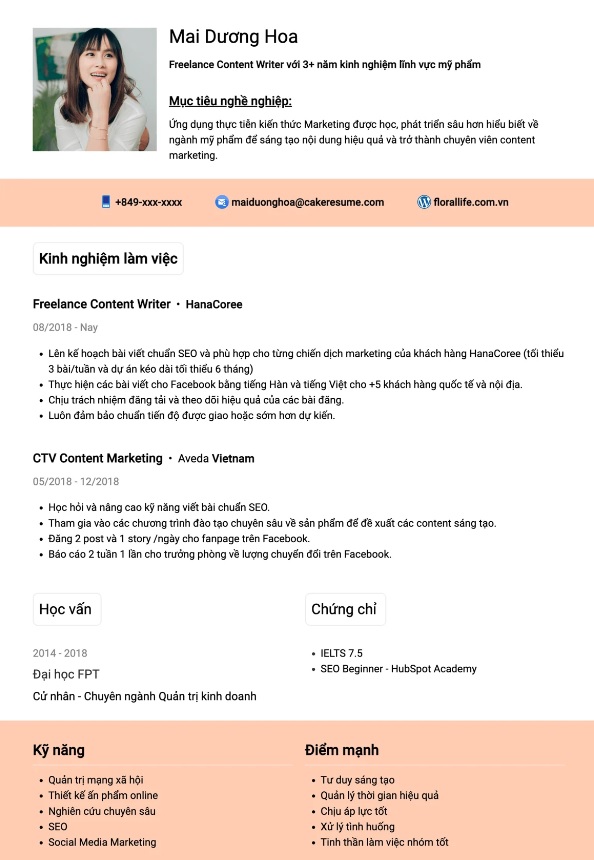 Mẫu CV content marketing số 2 Mẫu CV content marketing số 2
