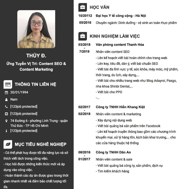 Mẫu CV content marketing số 3 Mẫu CV content marketing số 3