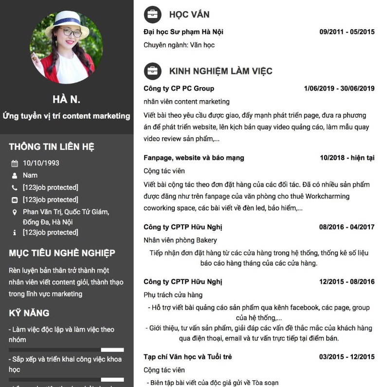Mẫu CV content marketing số 4 Mẫu CV content marketing số 4