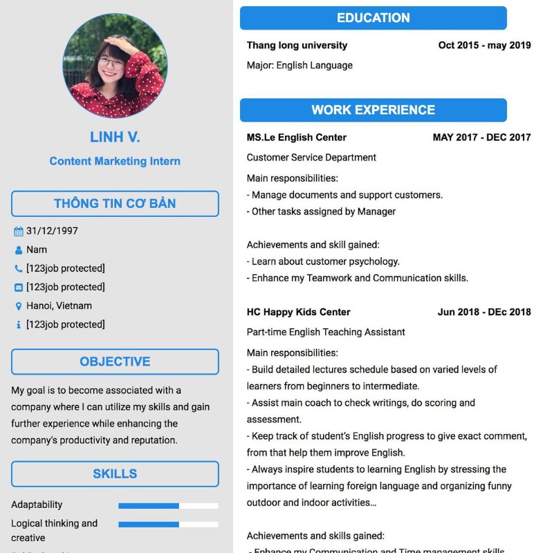 Mẫu CV content marketing số 5 Mẫu CV content marketing số 5