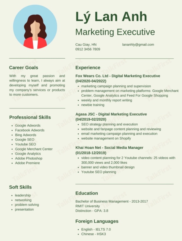 Mẫu CV content marketing english Mẫu CV content marketing english