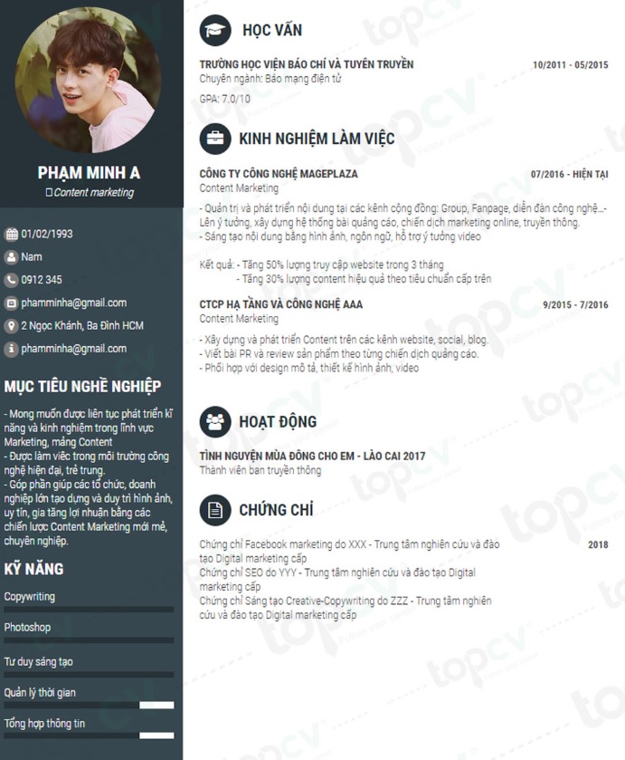 mẫu cv content marketing mẫu cv content marketing