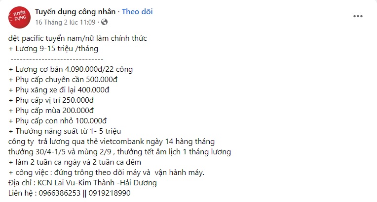 Mẫu content tuyển dụng công nhân 1 Mẫu content tuyển dụng công nhân 1