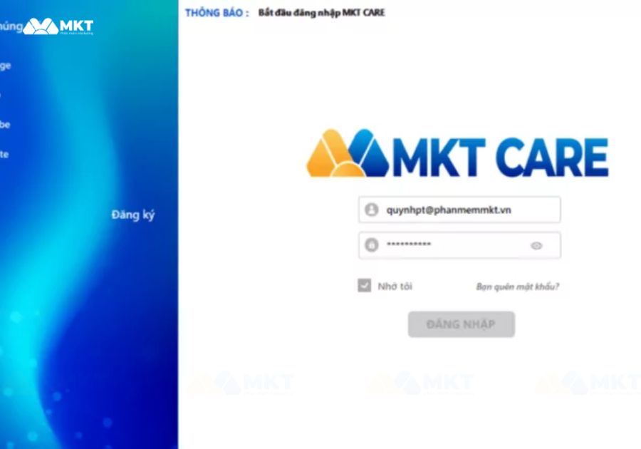 Đăng nhập phần mềm MKT Care Đăng nhập phần mềm MKT Care
