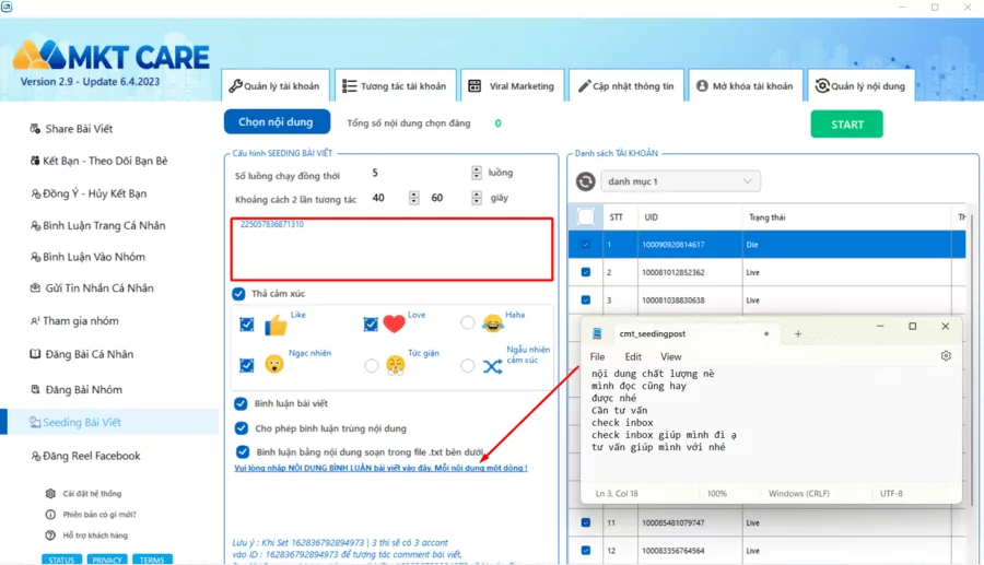 Cách seeding bài viết Facebook bằng MKT Care