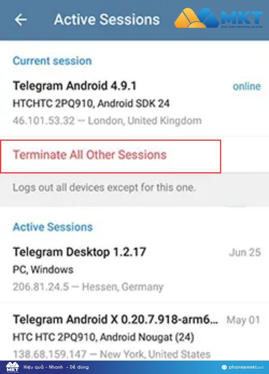 Cách lấy lại Telegram bị hack - Đăng xuất khỏi các thiết bị khác Cách lấy lại Telegram bị hack - Đăng xuất khỏi các thiết bị khác