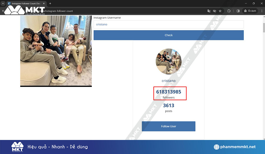 Số lượt follow của người đó sẽ hiển thị Số lượt follow của người đó sẽ hiển thị