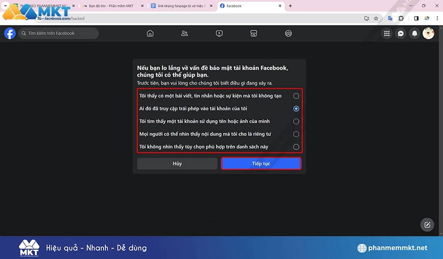 Báo cáo tài khoản quản trị fanpage bị hack
