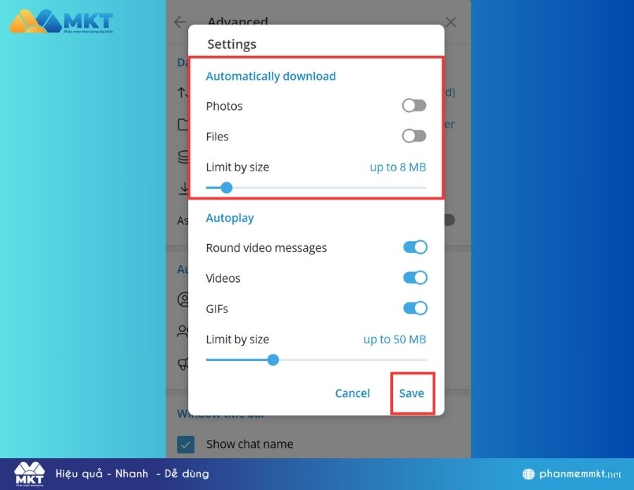 Cách tắt tự tải video trên Telegram về máy tính Cách tắt tự tải video trên Telegram về máy tính