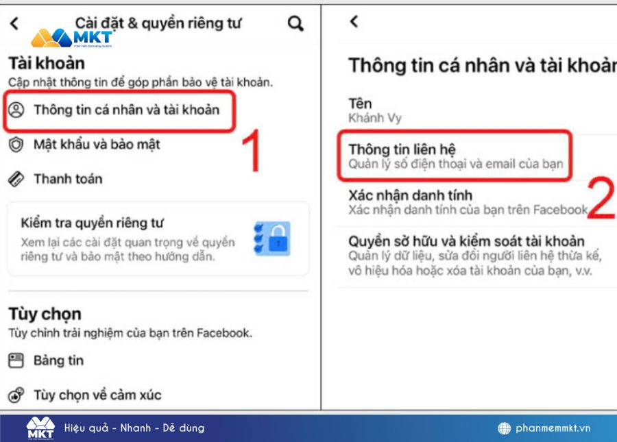 Bấm chọn vào "Thông tin cá nhân và tài khoản" Bấm chọn vào "Thông tin cá nhân và tài khoản"