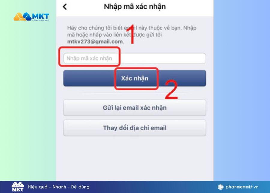 không nhận được mã xác minh Facebook Nhập mã xác minh từ email